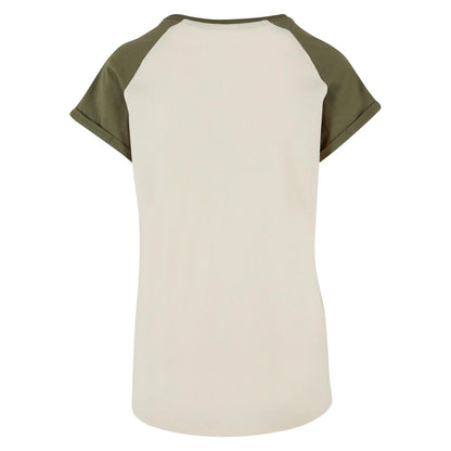 White Sand-Olive - Back - Urban Classics Womens-Ladies Contrast Raglan T-Shirt