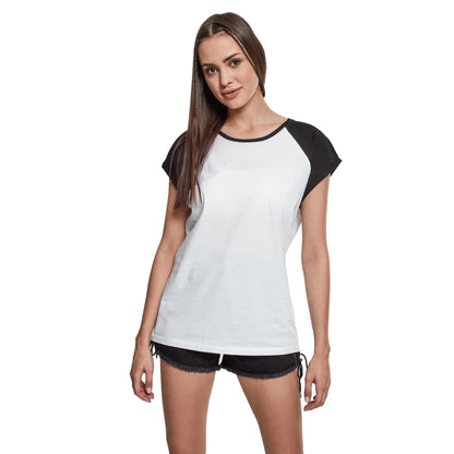 White-Black - Side - Urban Classics Womens-Ladies Contrast Raglan T-Shirt
