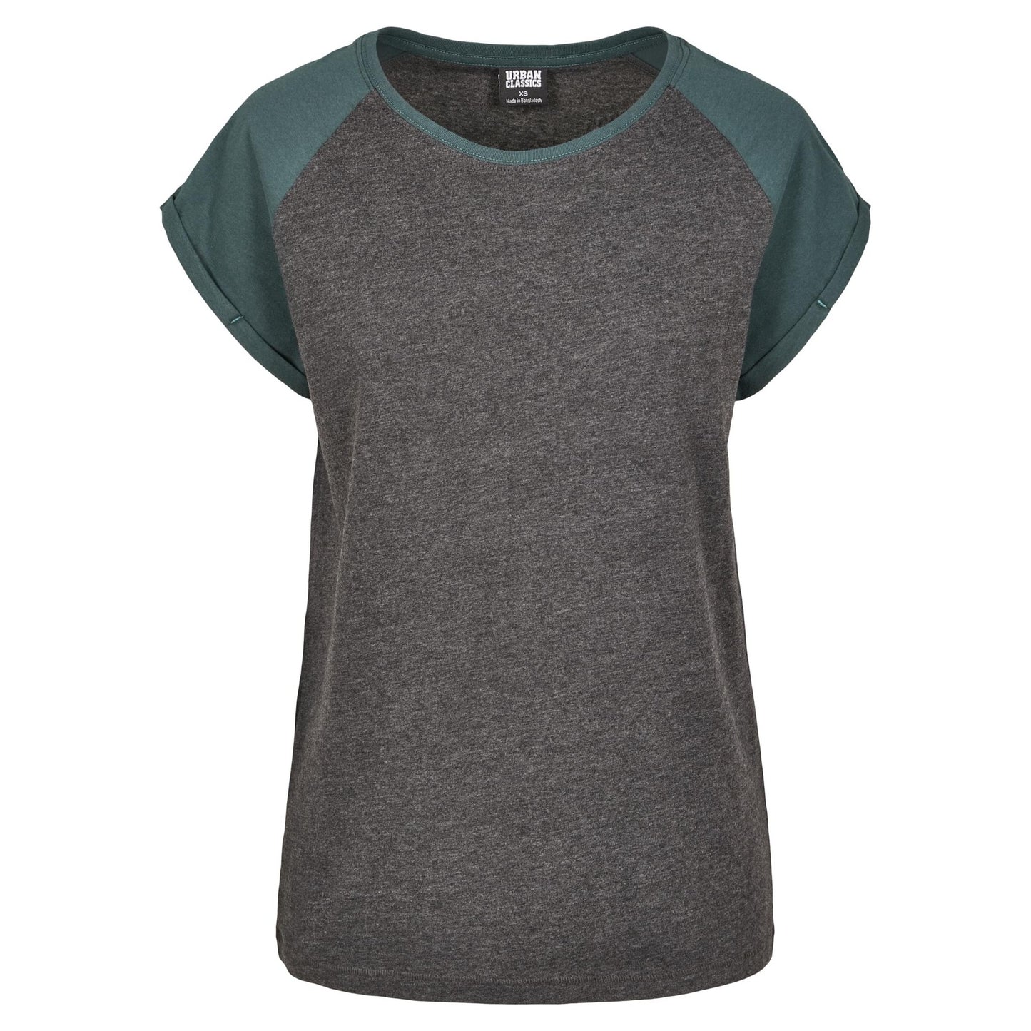 Charcoal-Bottle Green - Front - Urban Classics Womens-Ladies Contrast Raglan T-Shirt