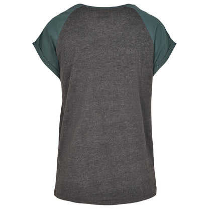 Charcoal-Bottle Green - Back - Urban Classics Womens-Ladies Contrast Raglan T-Shirt