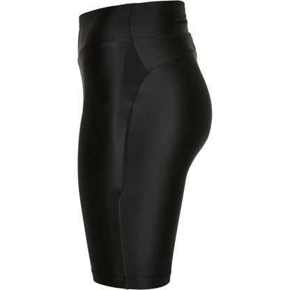 Black - Side - Urban Classics Womens-Ladies Metallic Shiny High Waist Cycling Shorts (Pack of 2)