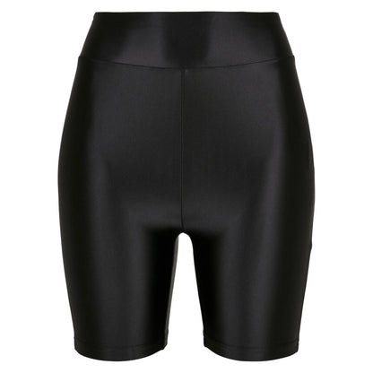 Black - Front - Urban Classics Womens-Ladies Metallic Shiny High Waist Cycling Shorts (Pack of 2)