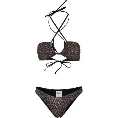 Brown-Black - Front - Urban Classics Womens-Ladies Hot Leopard Print Bikini Set
