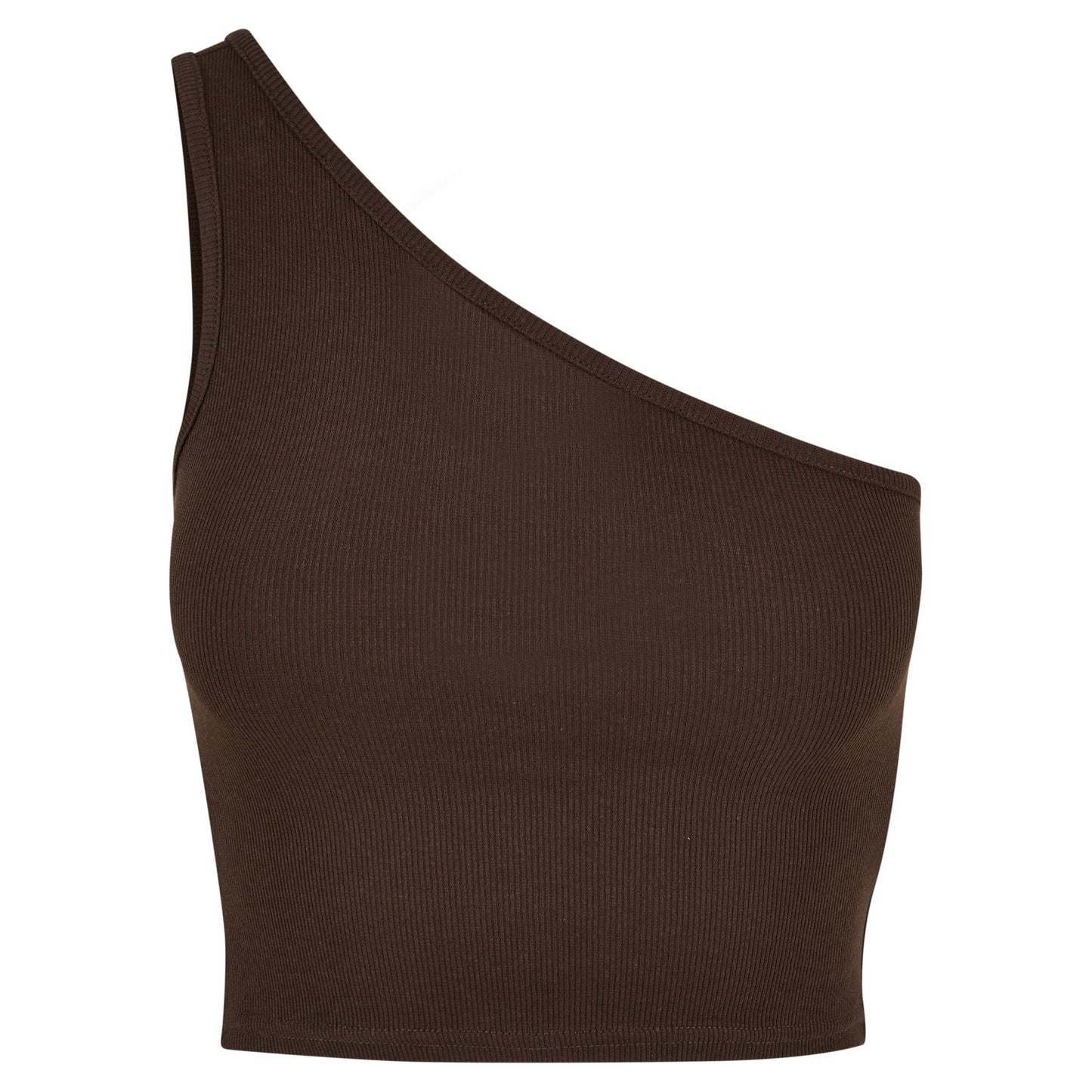 Brown - Front - Urban Classics Womens-Ladies Asymmetric Cropped Top