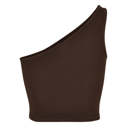 Brown - Back - Urban Classics Womens-Ladies Asymmetric Cropped Top