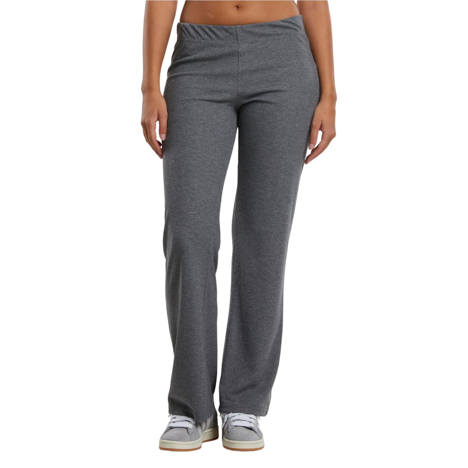 Dark Grey Melange - Front - Urban Classics Womens-Ladies Ribbed Trousers