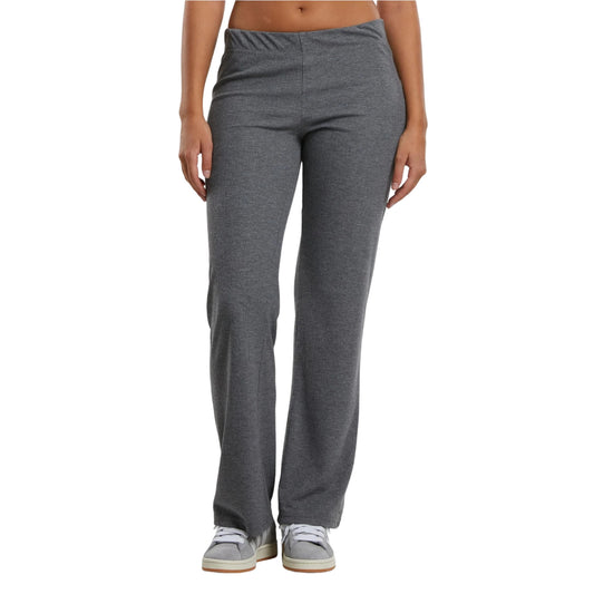 Dark Grey Melange - Front - Urban Classics Womens-Ladies Ribbed Trousers
