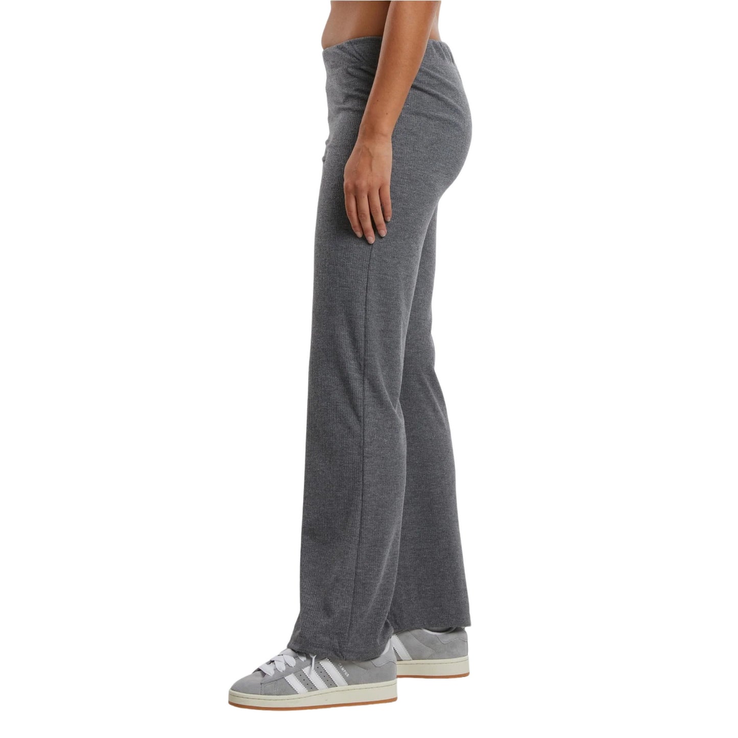 Dark Grey Melange - Side - Urban Classics Womens-Ladies Ribbed Trousers