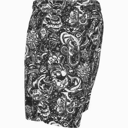 White-Black - Side - Urban Classics Mens Tattoo Swim Shorts