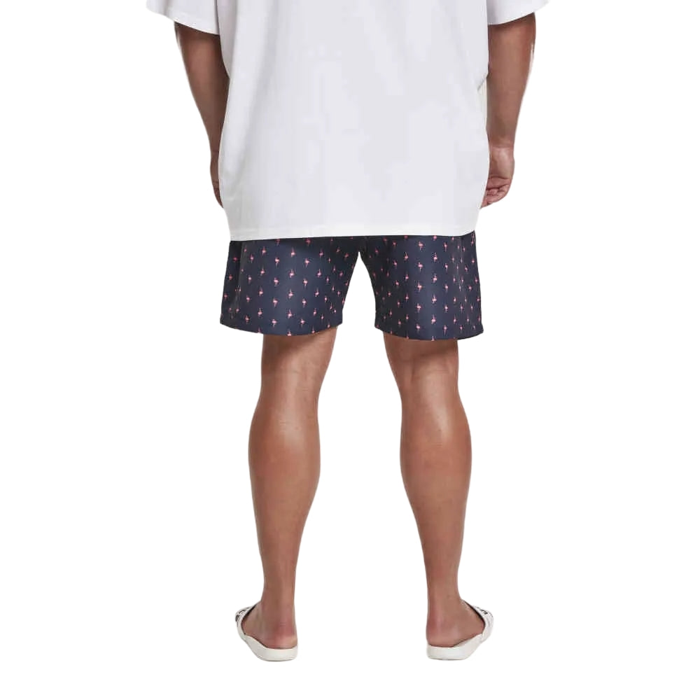 Navy Blue-Pink - Back - Urban Classics Mens Flamingo Swim Shorts