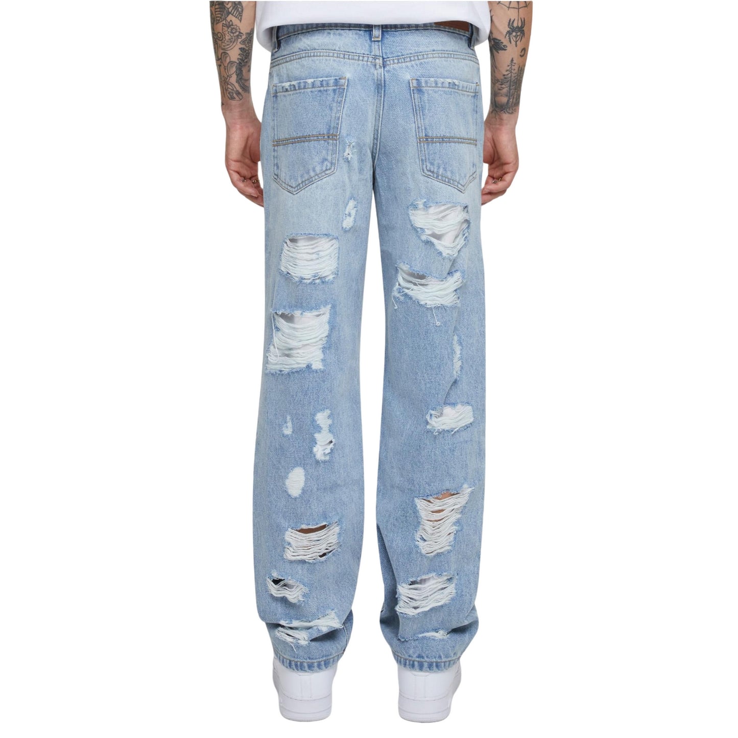 New Light Blue Washed - Back - Urban Classics Mens Heavyweight Ripped Straight Jeans