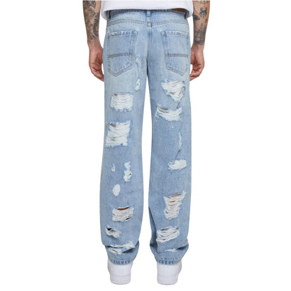 New Light Blue Washed - Back - Urban Classics Mens Heavyweight Ripped Straight Jeans