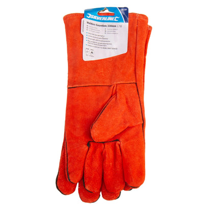 Red - Pack Shot - Silverline Unisex Adult Split Leather Welding Gauntlets