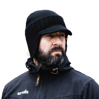 Black - Back - Scruffs Mens Trade Curved Peak Beanie