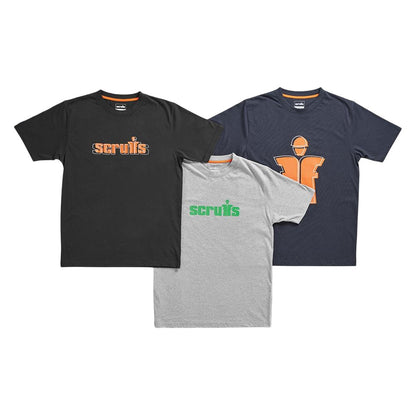Black-Grey-Navy - Front - Scruffs Mens Houghton T-Shirt (Pack of 3)