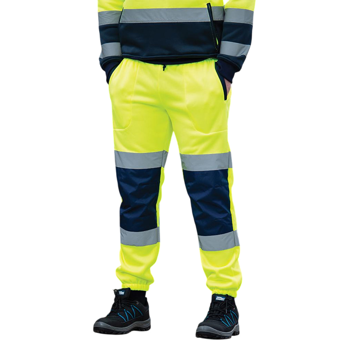 Yellow - Back - Tough Grit Mens Two Tone Hi-Vis Trousers