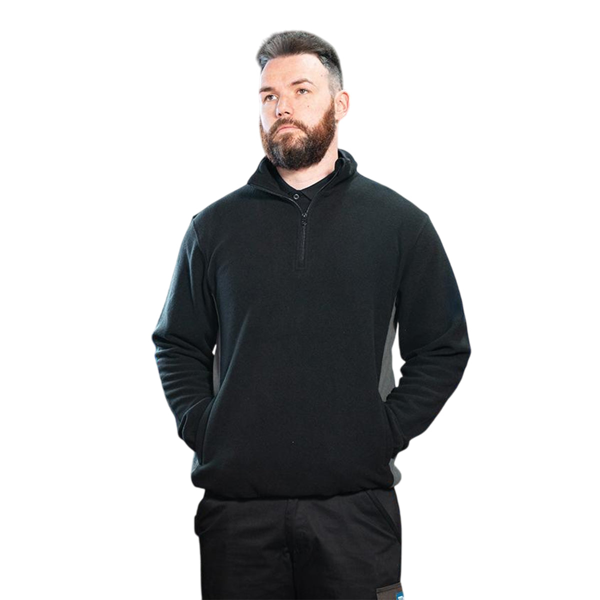 Black - Back - Tough Grit Mens Two Tone Quarter Zip Fleece Top
