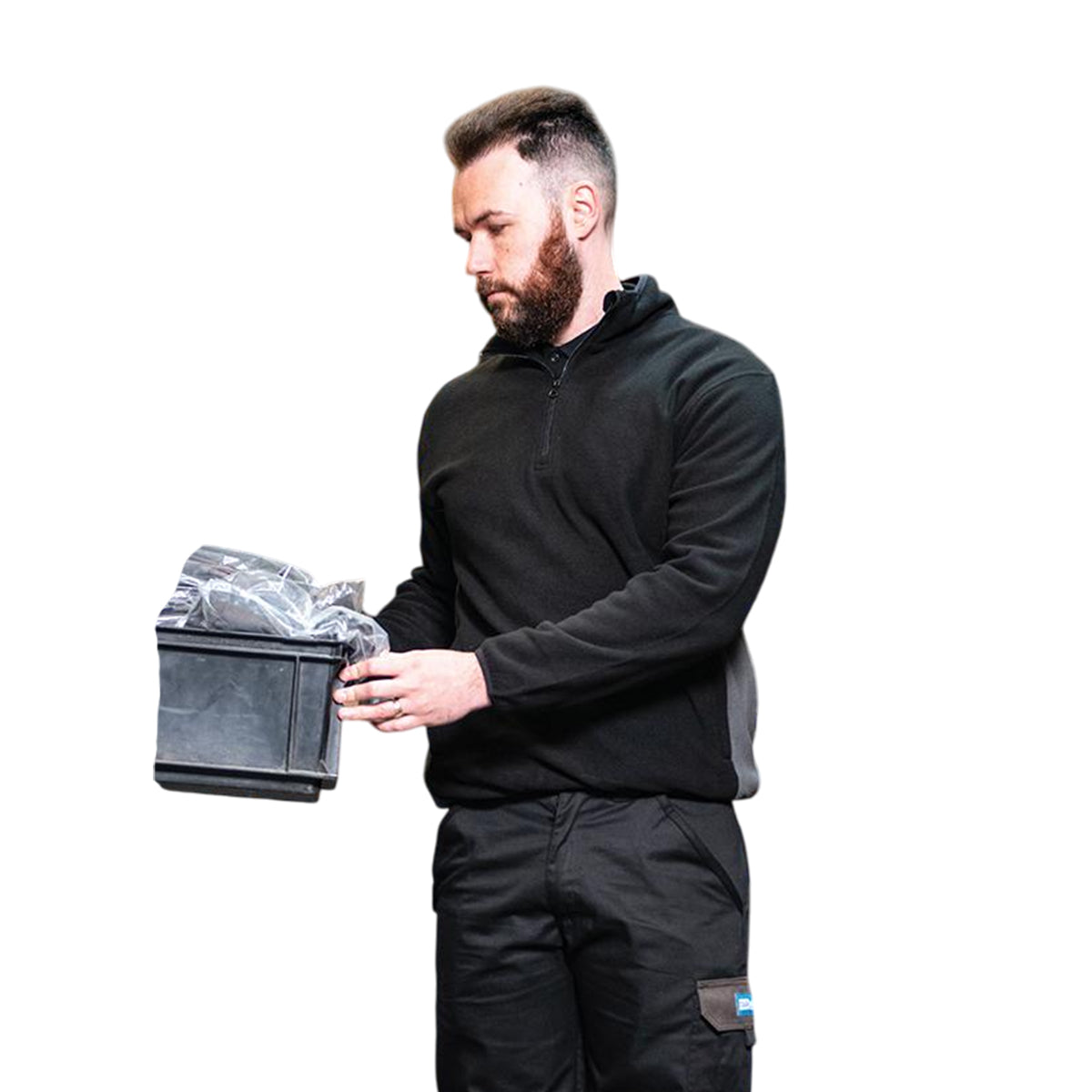 Black - Side - Tough Grit Mens Two Tone Quarter Zip Fleece Top