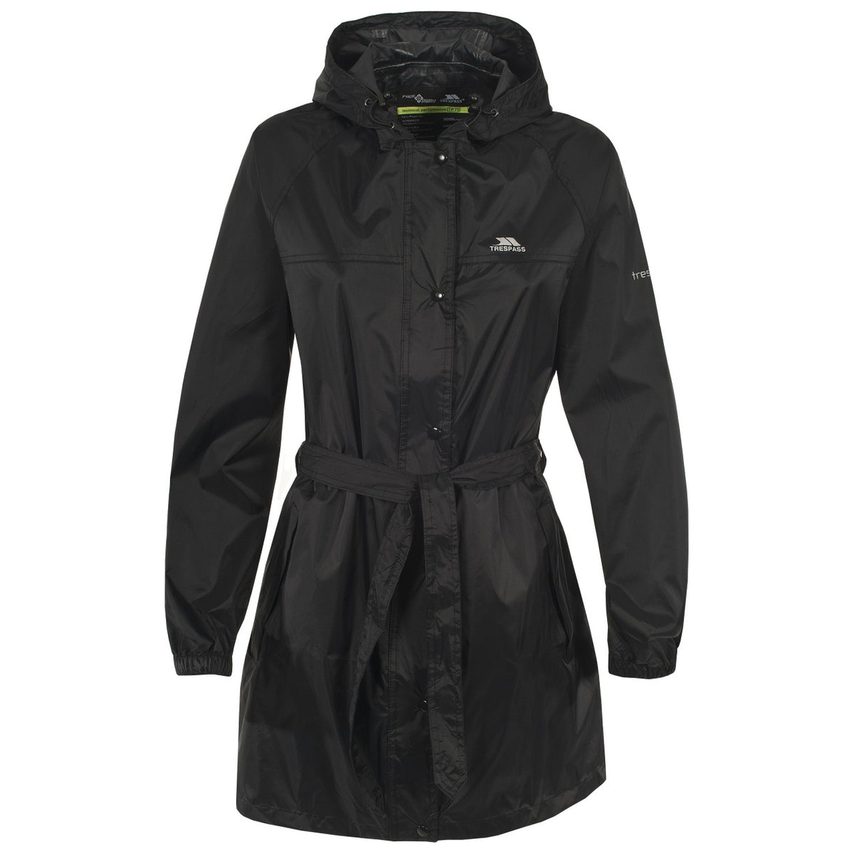 Black - Front - Trespass Womens-Ladies Compac Mac Waterproof Packaway Jacket-Coat