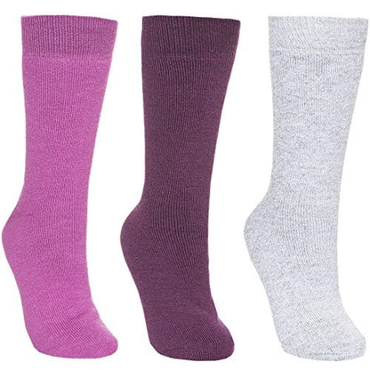 Purple Orchid-Potent Purple-Grey Marl - Front - Trespass Womens-Ladies Alert Thermal Boot Socks (Pack Of 3)