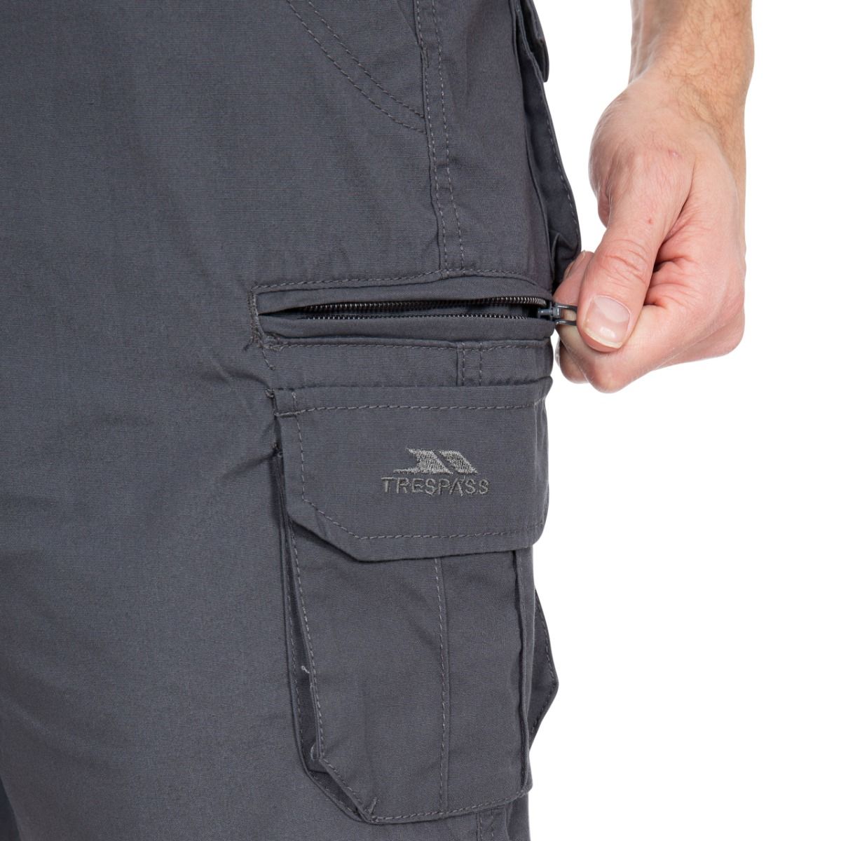 Graphite - Close up - Trespass Mens Gally Water Repellent Hiking Cargo Shorts
