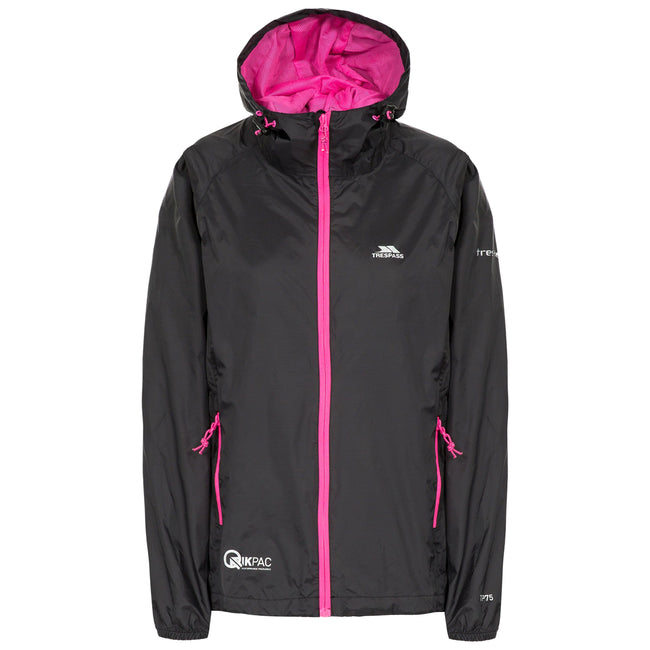 Black - Front - Trespass Womens-Ladies Qikpac Packaway Waterproof Jacket