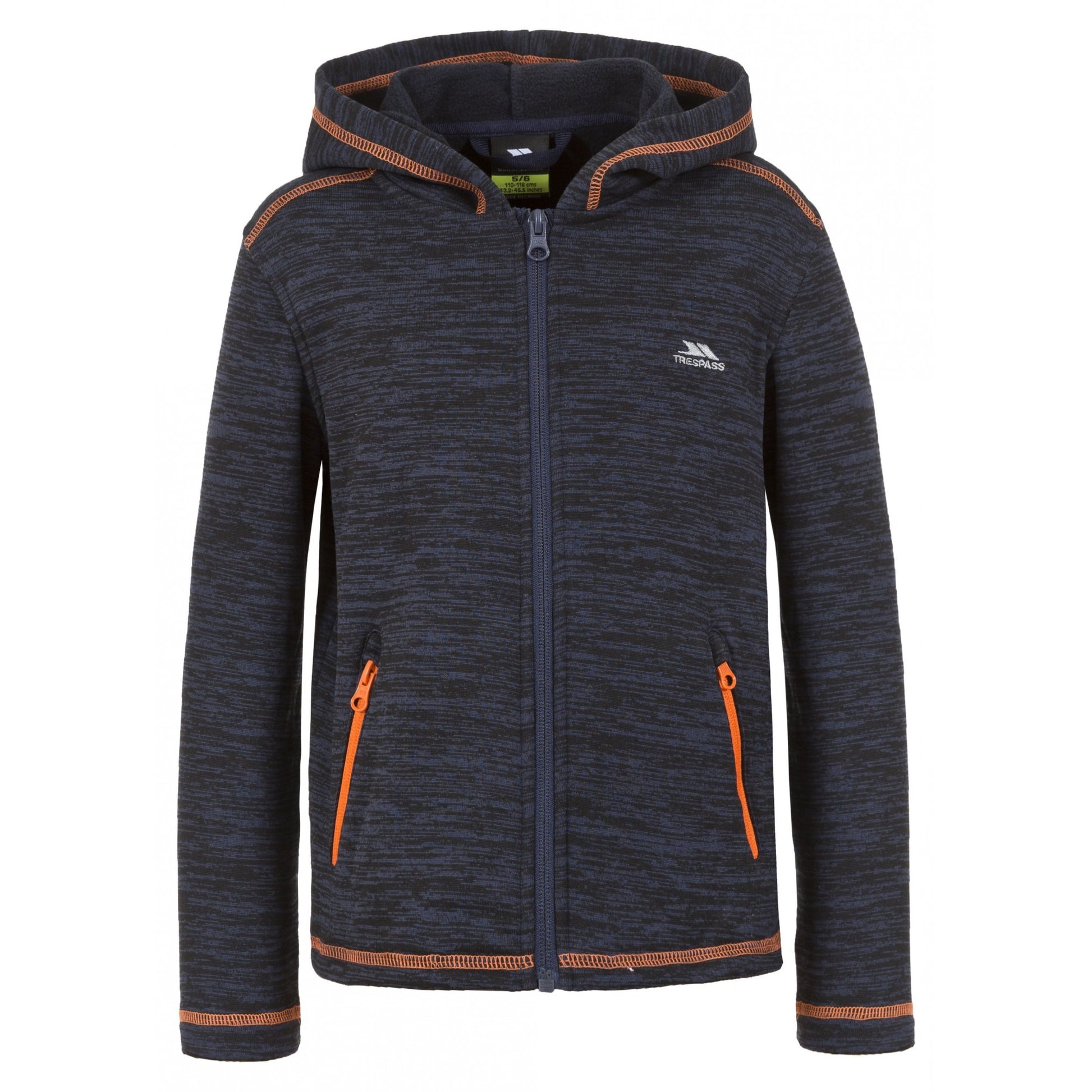 Navy Marl - Front - Trespass Childrens Boys Shaw Full Zip Hooded Fleece Jacket