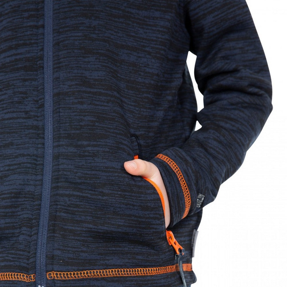 Navy Marl - Close up - Trespass Childrens Boys Shaw Full Zip Hooded Fleece Jacket