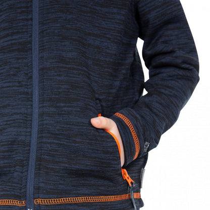 Navy Marl - Close up - Trespass Childrens Boys Shaw Full Zip Hooded Fleece Jacket