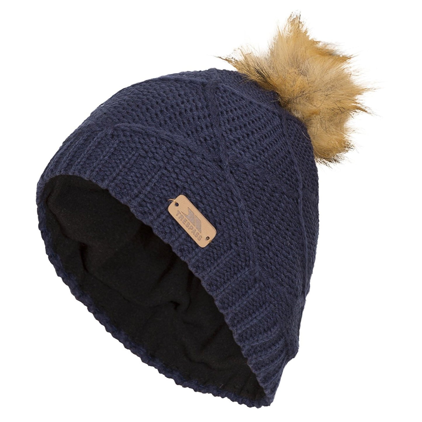 Navy - Front - Trespass Childrens Girls Tanisha Faux Fur Winter Beanie