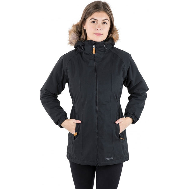 Black - Side - Trespass Womens-Ladies Celebrity Insulated Longer Length Parka Jacket