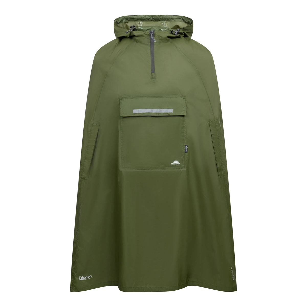 Moss - Front - Trespass Qikpac Unisex Hooded Waterproof Packaway Poncho