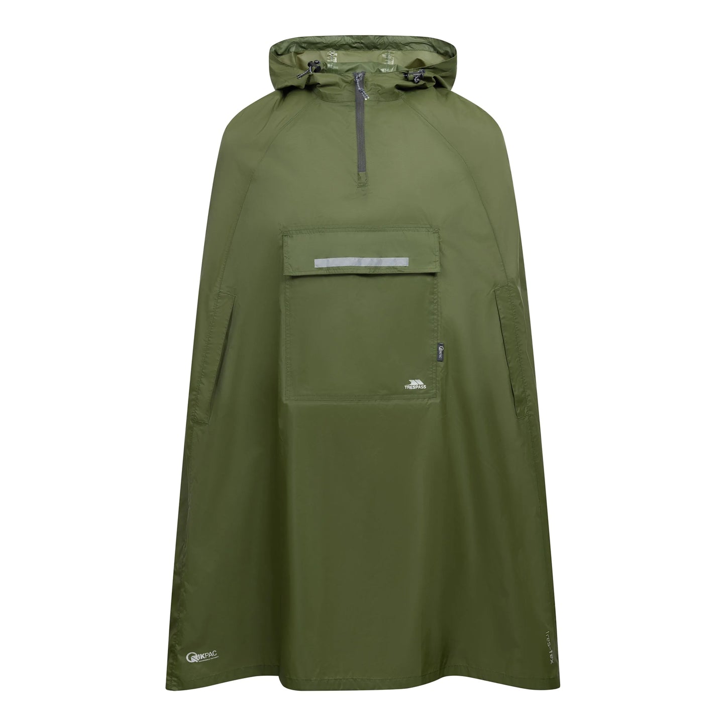 Moss - Front - Trespass Qikpac Unisex Hooded Waterproof Packaway Poncho
