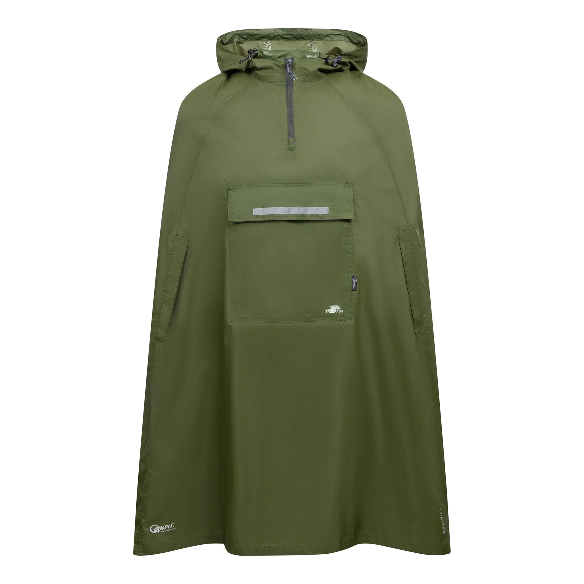 Moss - Front - Trespass Qikpac Unisex Hooded Waterproof Packaway Poncho