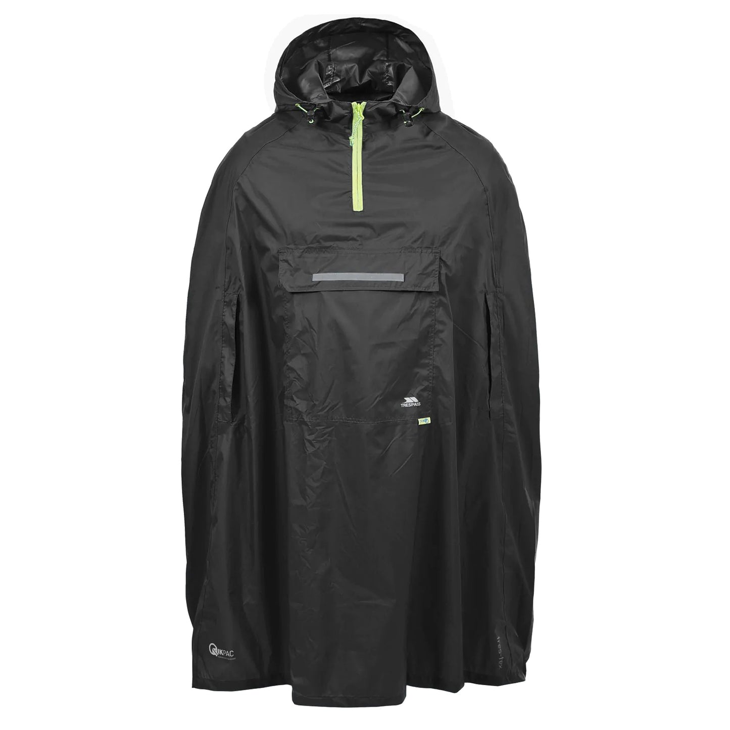 Black - Front - Trespass Qikpac Unisex Hooded Waterproof Packaway Poncho