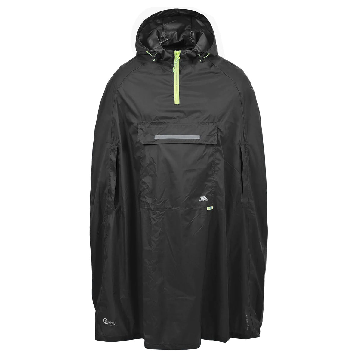 Black - Front - Trespass Qikpac Unisex Hooded Waterproof Packaway Poncho