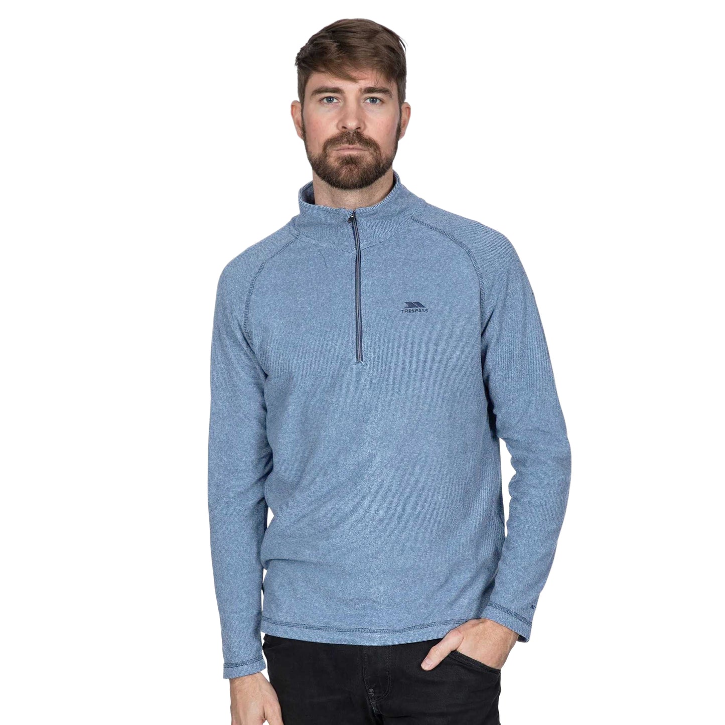 Navy - Side - Trespass Mens Keynote Anti Pilling 1-4 Zip Fleece Top