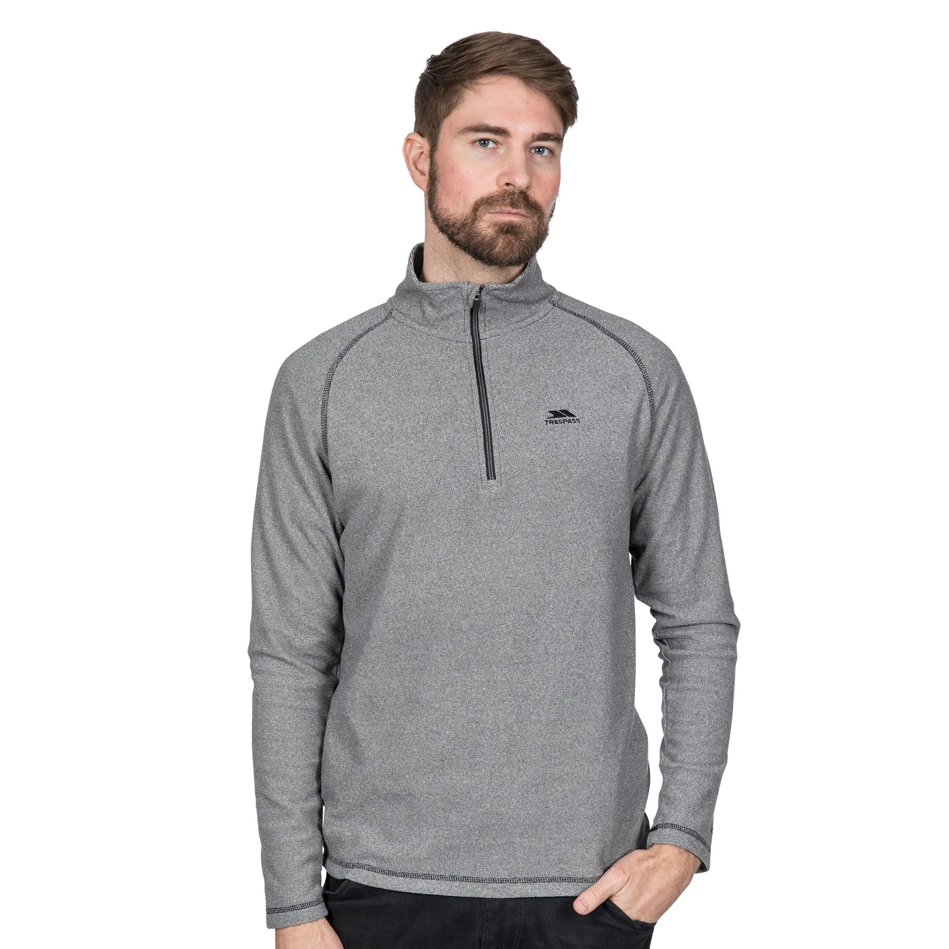 Black - Side - Trespass Mens Keynote Anti Pilling 1-4 Zip Fleece Top