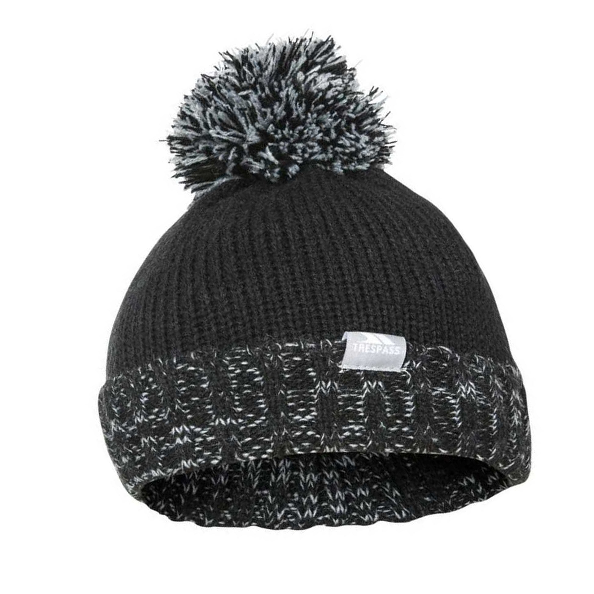 Black - Side - Trespass Childrens-Kids Nefti Pom Pom Beanie