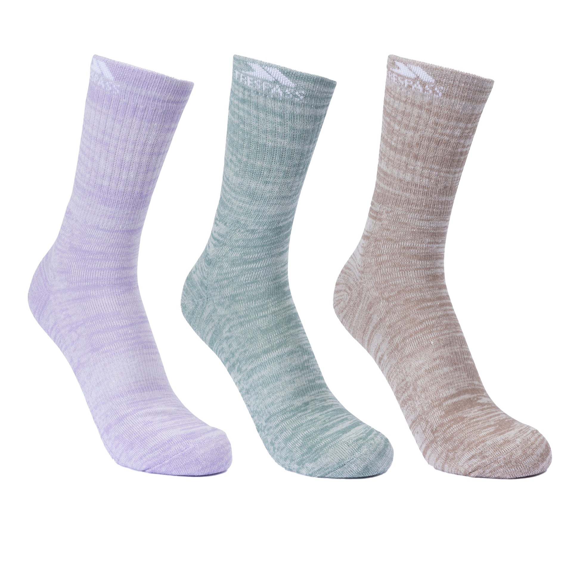 Spruce Green-Oatmeal-Gelsomino Melange - Front - Trespass Womens-Ladies Helvellyn Trekking Socks (Pack Of 3)