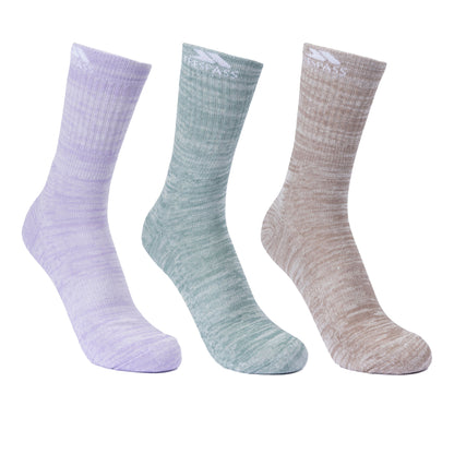 Spruce Green-Oatmeal-Gelsomino Melange - Front - Trespass Womens-Ladies Helvellyn Trekking Socks (Pack Of 3)