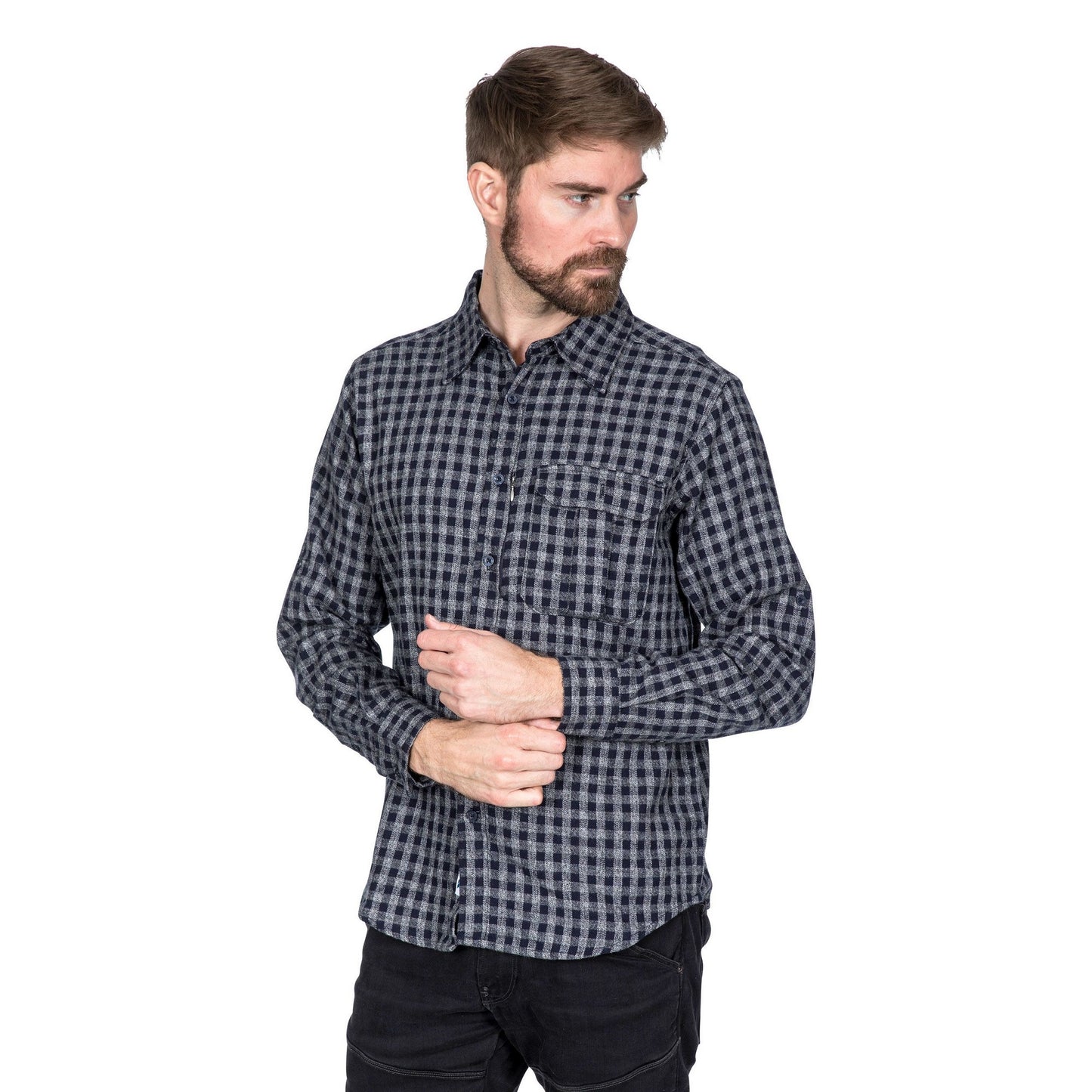 Navy Check - Side - Trespass Mens Participate Shirt