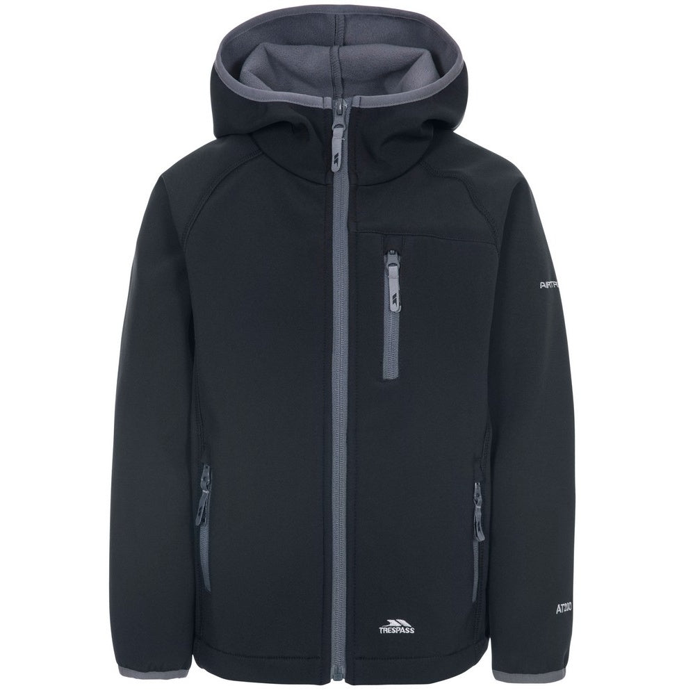 Black - Front - Trespass Childrens-Kids Kian Softshell Jacket