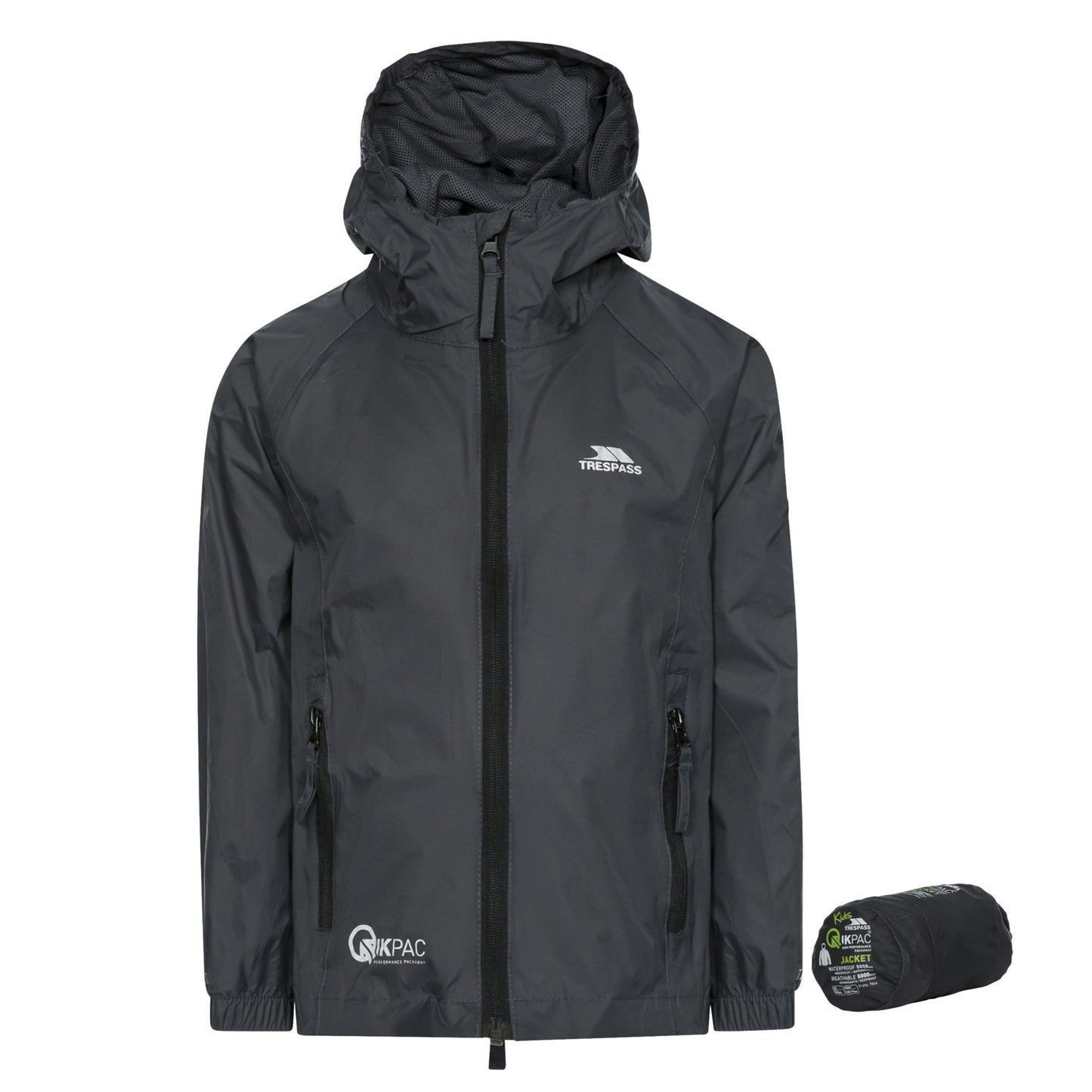 Flint - Front - Trespass Childrens-Kids Qikpac Waterproof Packaway Jacket