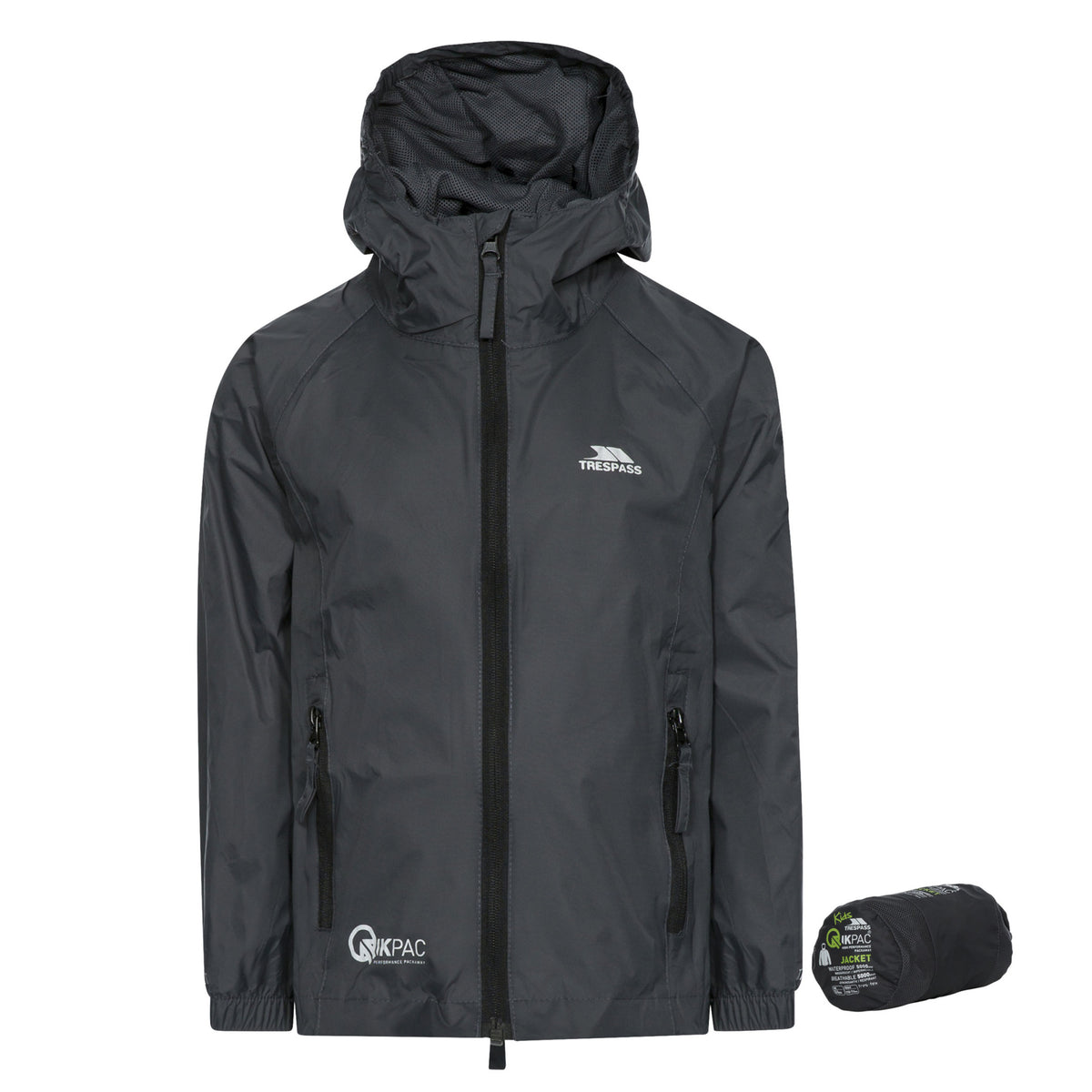 Flint - Front - Trespass Childrens-Kids Qikpac Waterproof Packaway Jacket