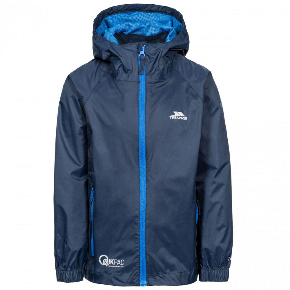Navy - Front - Trespass Childrens-Kids Qikpac Waterproof Packaway Jacket