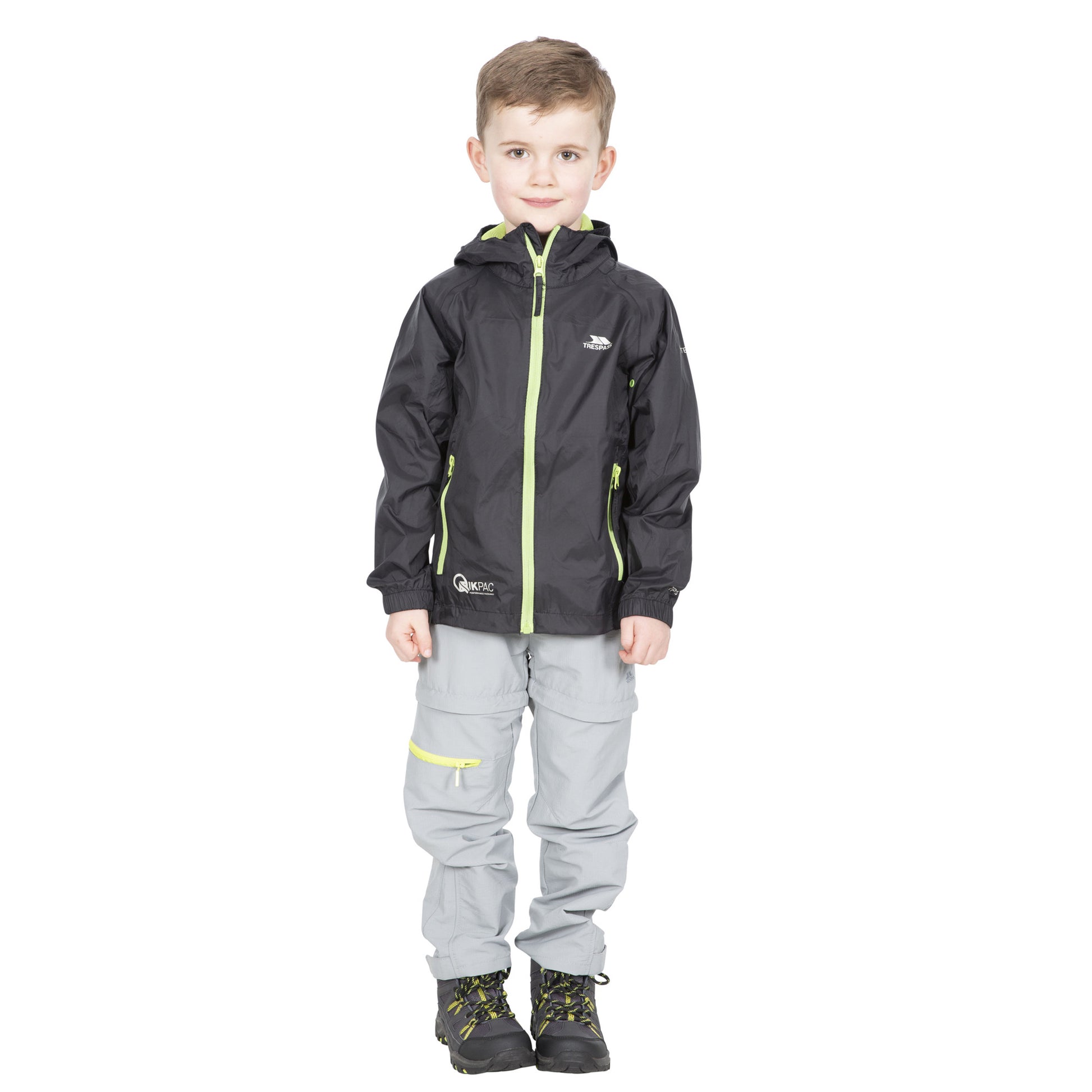 Black - Side - Trespass Childrens-Kids Qikpac Waterproof Packaway Jacket