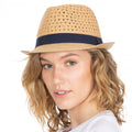 Natural - Side - Trespass Womens-Ladies Trilby Straw Hat