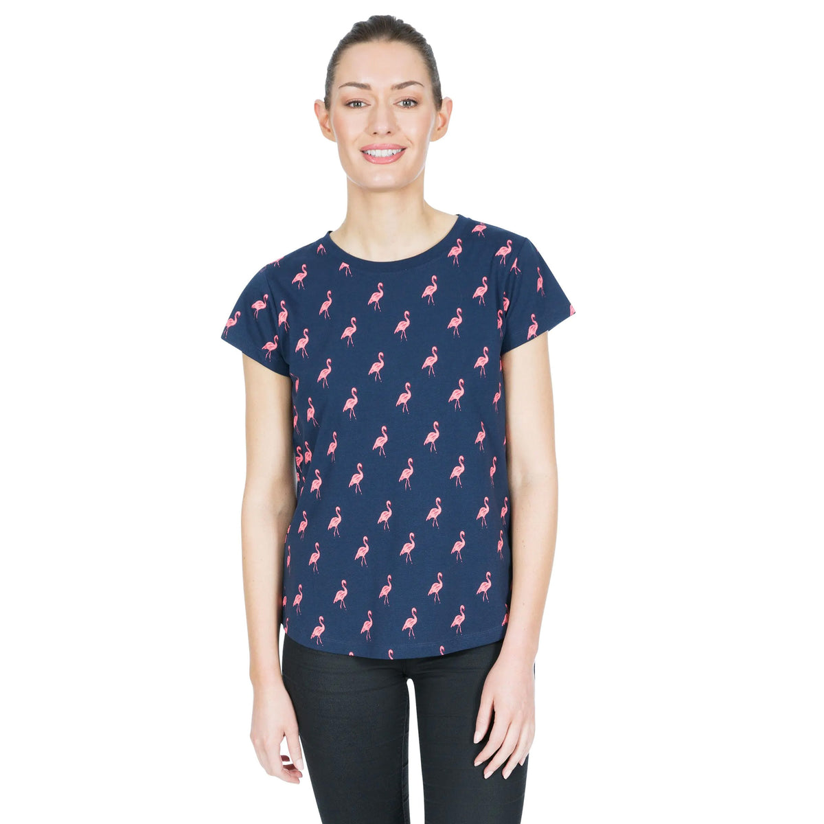 Navy Flamingo - Side - Trespass Womens Carolyn Short Sleeved Patterned T Shirt