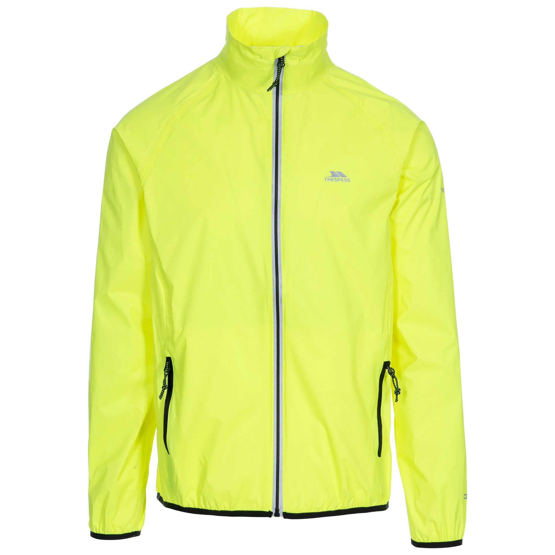 Hi Visibility Yellow - Front - Trespass Mens Retract Hi-Vis Packaway Waterproof Jacket.